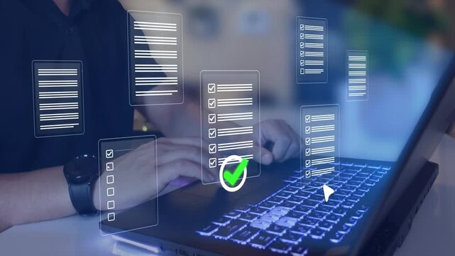 Online data checklist survey. Checklist, clipboard task business management. Productivity checklist and filling survey form online