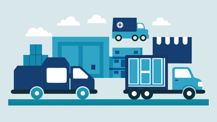 Fototapeta premium Delivery trucks transporting cargo during daytime with a minimalist flat design style