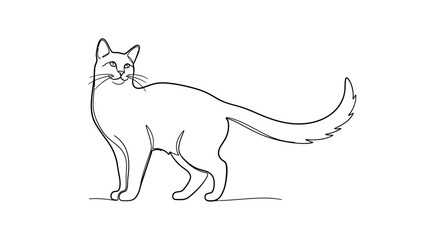 Naklejka premium Elegant Cat Line Drawing, Minimalist Pet Illustration, Black and White