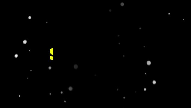 Yellow text on black background with white dots