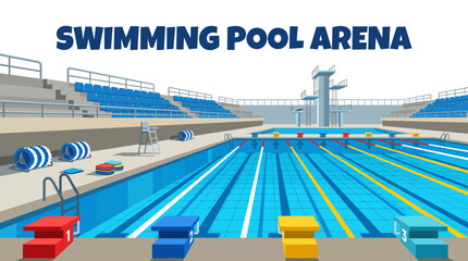 swimming pool stadium environment with professional sports competition aquatic arena athlete recreation tournament landscape for international racing events training performance © Ethan