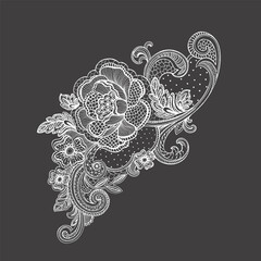 Fototapeta premium Vector Vintage lace element with ornate floral details. Decorative hand-drawn romantic composition. Design for wedding invitations, valentine cards, love branding, stationery
