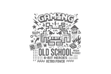 Obraz premium Old school gaming sticker with 8-bit graphics and retro elements