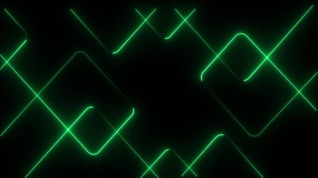 A vibrant abstract background featuring dynamic neon line patterns in shades of red . Neon red laser lines animation with black background.