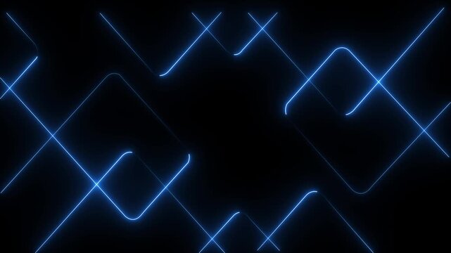 A vibrant abstract background featuring dynamic neon line patterns in shades of red . Neon red laser lines animation with black background.