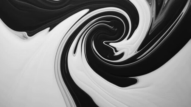 Mesmerizing black and white swirl motion: hypnotic fluid patterns evolve gracefully