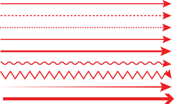 Collection of various red arrows and lines on white background for design and presentation