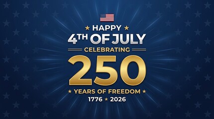Fototapeta premium Happy 4th of July celebrating 250 years of freedom united states of america 1776 2026 patriotic background with american flag.