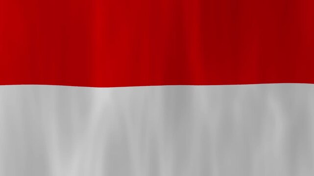 Realistic waving Indonesia flag animation loop, full screen close-up of Indonesian Merah Putih red and white fabric background
