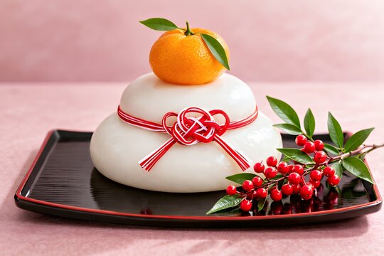 日本の伝統的な正月飾り新しい年を祝う美しい鏡餅と南天