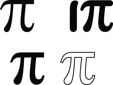 Mathematical pi symbol vector icon set with different typographic styles and outlines isolated on white background