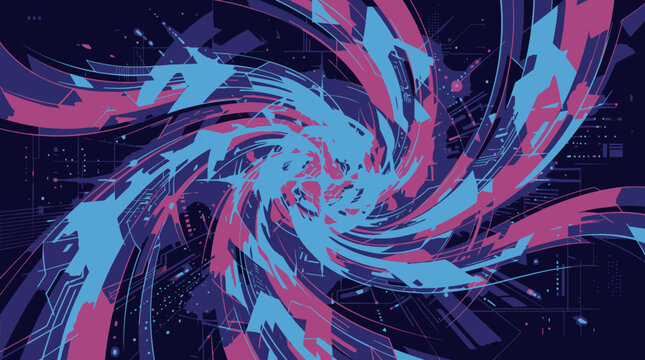 Futuristic Abstract Digital Vortex Pink and Blue Geometric Swirl