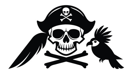Fototapeta premium Pirate skull with crossed bones and parrot on white background