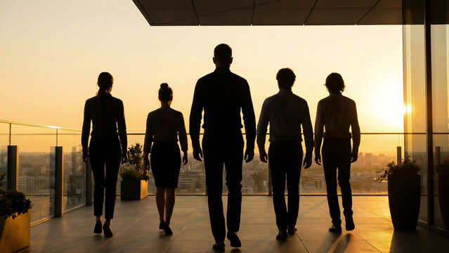 Glowing Business Team Silhouettes Pointing at Golden Milky Way Galaxy Sharing Vision and Discovery of Future Opportunities Perfect for Corporate Innovation Advertising and Inspiration Presentation