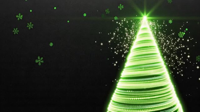 Green Christmas tree formed by glowing light trails, sparkling particles and festive radiance, &ldquo;Merry Christmas&rdquo; theme, elegant holiday concept, 4K video