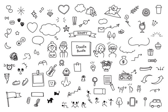 シンプルで使いやすい手書きの落書きイラストセット