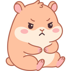 Fototapeta premium A displeased hamster sits cross-legged with paws folded on its lap showing Emotions through its facial expression.