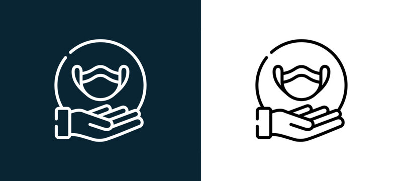 Black and white medical mask line icon pair, editable stroke vector illustration for web, mobile apps, UI design, branding, and print from Kindness