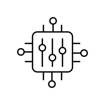 Clean isometric outline icon of an electronic slider control panel. Minimalist line art symbol for tech infrastructure tuning, audio engineering, and systems