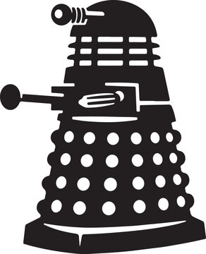 Black silhouette of iconic Dalek robot, science fiction alien antagonist, with dome and weapon arm.