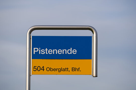 Pistenende Swiss Post bus station at Swiss village of Oberglatt on an autumn day. Photo taken November 11th, 2025, Zurich Oberglatt, Switzerland.