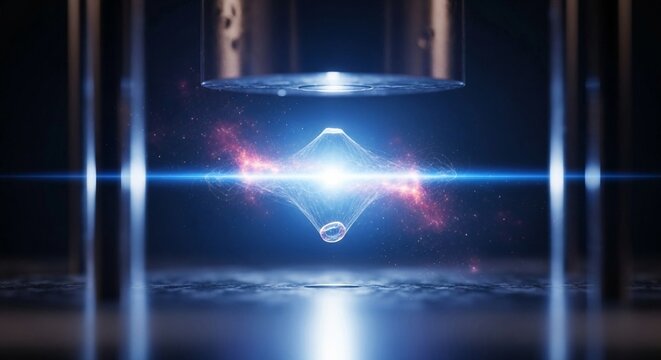 Macro detail of a glowing superconductor energy field with blue light sparks