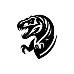 Obraz premium Stylized black and white dinosaur head icon for sports team mascot logo.