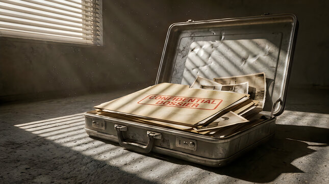 Open Vintage Suitcase Filled with Cash Money Bundles on Floor with Dramatic Window Light and Shadows, Crime Thriller Smuggling Concept Still Life Background