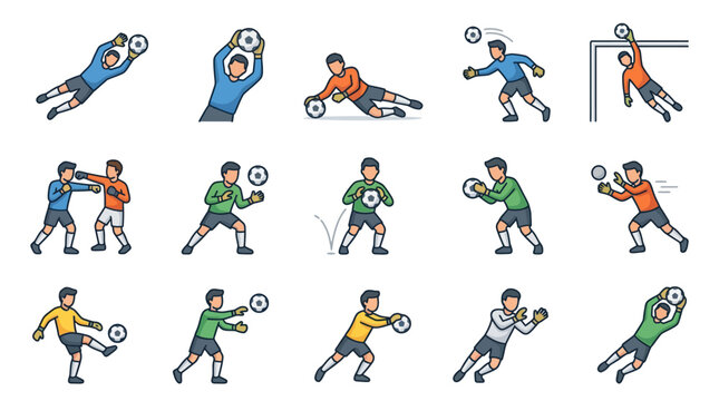 Handball Players in Various Action Poses.