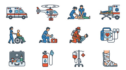Fototapeta premium Medical Icons Representing Emergency Services.