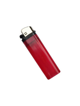 Red Plastic Cigarette Lighter Isolated on Transparent Background for Design