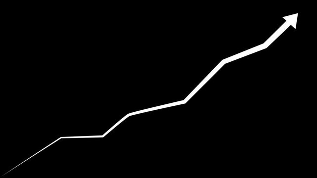 Black color arrow rising transparent channel. Abstract arrow growth chart of economy icon black color animated down to up arrow animation, on a white background, direction animation,with video
