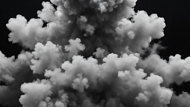 Dramatic Smoke Explosion - A dramatic explosion of thick white smoke and dust billows outwards against a stark black background.