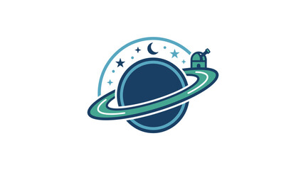 Fototapeta premium Satellite orbiting a planet icon.