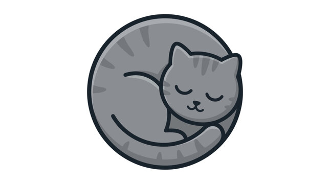 Sleeping gray cartoon cat curled up.