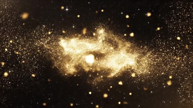 Celestial Gold Particles and Stars - A mesmerizing display of shimmering gold particles and twinkling stars creates a celestial effect against a dark background.