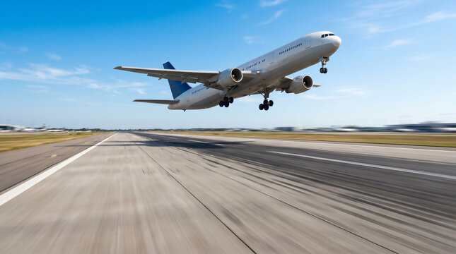 Airplane Taking Off on Runway Summer Travel