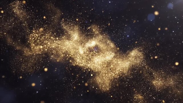 Golden Celestial Particles - A swirling nebula of gold particles and twinkling stars shimmer against a dark background. The effect creates a magical and celestial atmosphere.