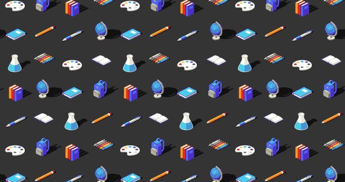 Education themed Back to school loop simple slide animation on dark grey background