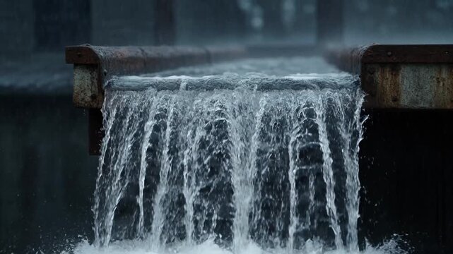 Refreshing Water Flowing and Splashing Cascade with Spring Flowers.