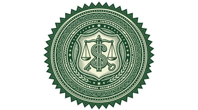 Green American Dollar Bill Currency Note Featuring Official Treasury Seal Vector Illustration Isolated on White Background for Financial Payment and Banking Icon Design