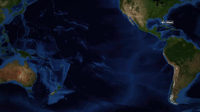 Animated Flight Route Map from Miami to Brisbane Across the Pacific Ocean