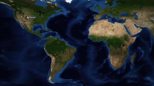 Animated Flight Path Map from Denver USA to Buenos Aires Argentina
