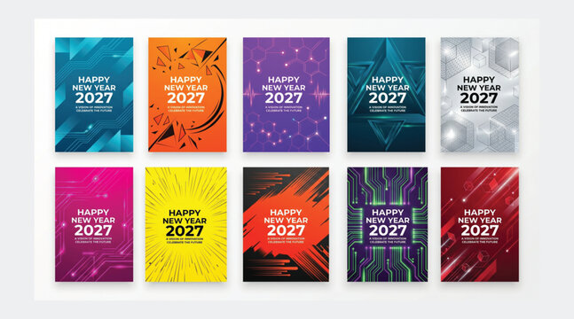 Professional happy new year 2027 poster design set with bold abstract textured backgrounds template abstract background celebration invitation corporate business creative modernize