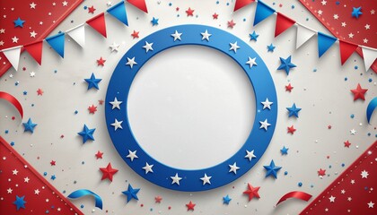 Obraz premium Patriotic round plate frame with bunting and red white blue stars