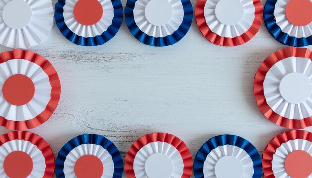 Patriotic rosette border on pale wood with blank center copy space