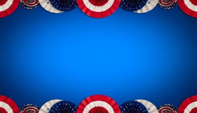 Blue patriotic background with rosette border and red white blue decor