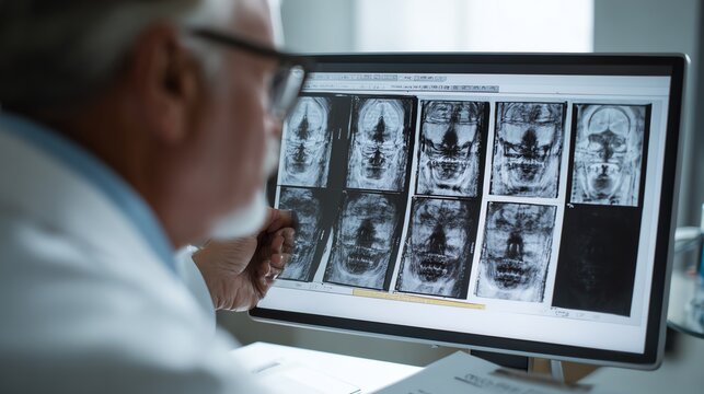 Doctor analyzing before-and-after treatment comparison images