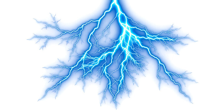 Electric blue thunderstorm light effect on transparent Background