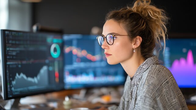 Female data scientist using business intelligence tools for decision support